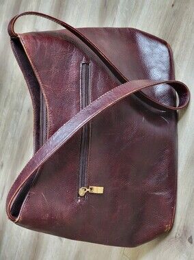Vintage Feet First Oxblood Genuine Leather Shoulder Bag